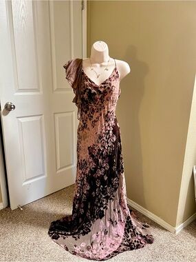Monsoon purple Floral Velvet Maxi Dress